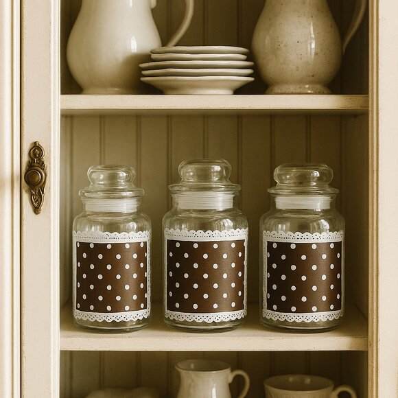 Vintage Anchor Hocking Glass Jars Containers Polka Dots & Lace Set of 3 - Picture 2 of 14